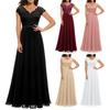 Women's Lace V-Neck Evening Dress Long A-Line Chiffon Bridesmaid Dress Mother of The Bride Wedding Guest Maxi Dress for Party Prom