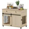 Dog Crate Furniture on Wheels, Dog Cage with 2 Drawers, Sliding Door, for Medium Large Dogs, Oak Tone