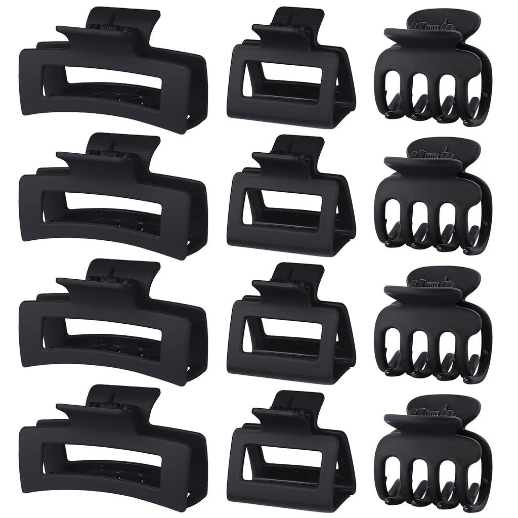 SMKSL 12 Pcs Hair Claw Clips for Women & Girls 3 Styles Hair Accessories | Durable & Sturdy Plastic Matte Clips for Thin Thick & Curly Hair, Strong