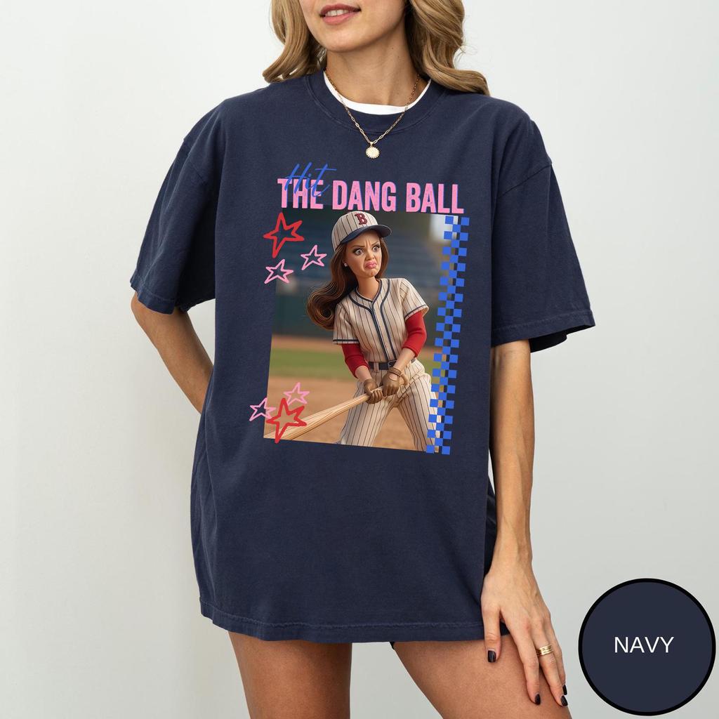 Funny Hit The Dang Ball Baseball Mom Shirt Game Day Softball Tee Distressed Doll Face Meme Mama Gift for Mothers Day