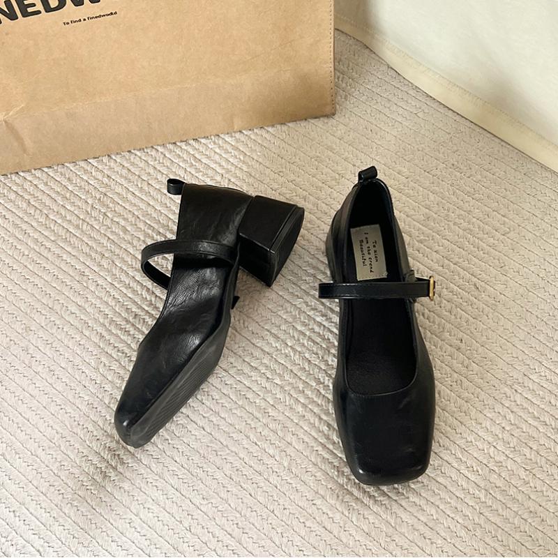 Дизайнерские Винтажные Женские Туфли Мэри Джейн на Толстом Каблуке Британский Стиль Квадратный Носок Кожаные Туфли Весна Осень Лаконичные Zapatos De Mujer