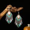New Vintage Ethnic Bead Metal Leaf Tassel Earrings for Women Boho Drop Oil Rhombus Fan Shaped Water Drop Dangle Earring Jewelry