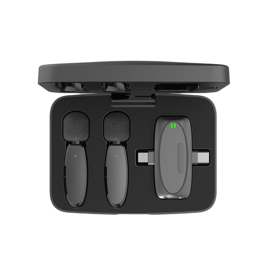 One-Trigger-Two 2.4G Wireless Microphone System Clip-on Microphone for Phone Omnidirectional Mini