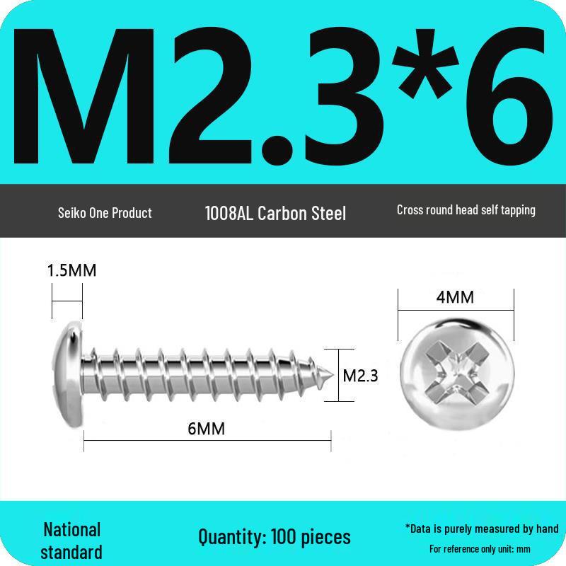 Galvanized Self-Tapping Screws, Round Head, White Zinc, PA Cross Pan, Pointed Tail M1.2-M4