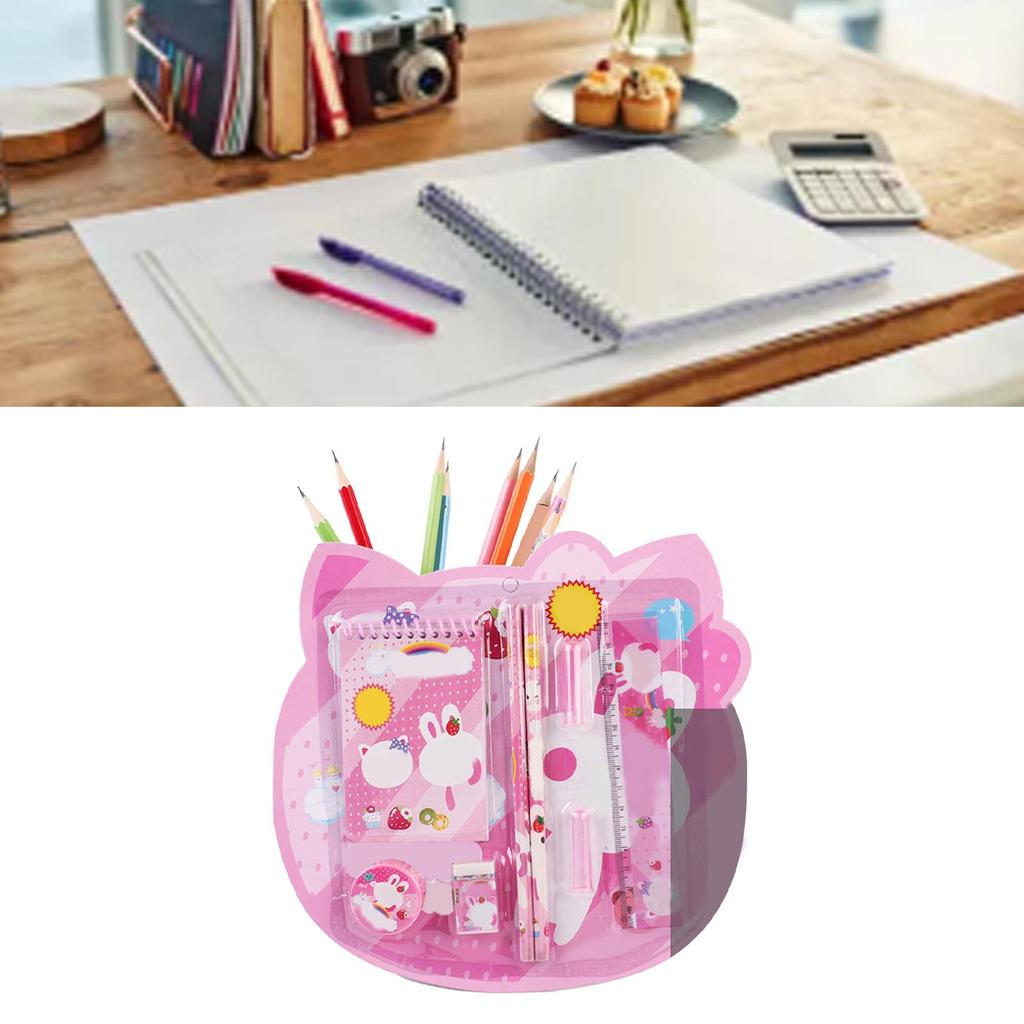 Мультяшный канцелярский набор легкий портативный карандаш ластик линейка блокнот канцелярские принадлежности для детей розовый