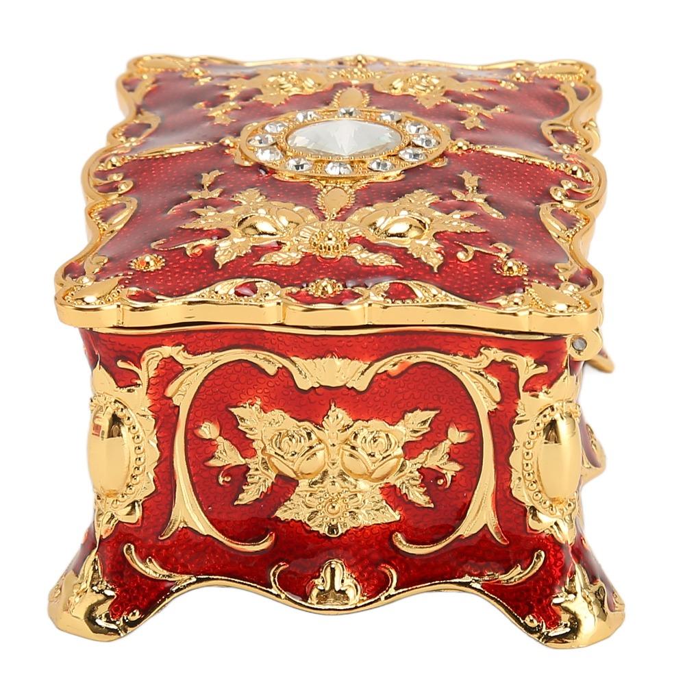 Metal Enamel Jewelry Box Gold Red Treasure Chest Box Jewelry Organizer Gemstone Storage Tray