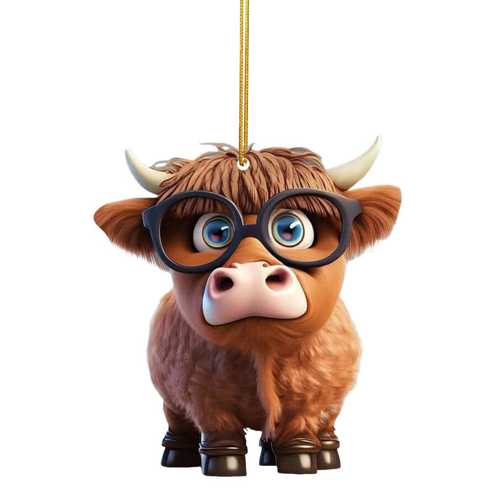 Cartoon Cow Christmas Tree Ornament Creative Cute Car Pendant Atmosphere Decoration Hanging Pendant Home Tree Decor Accessories