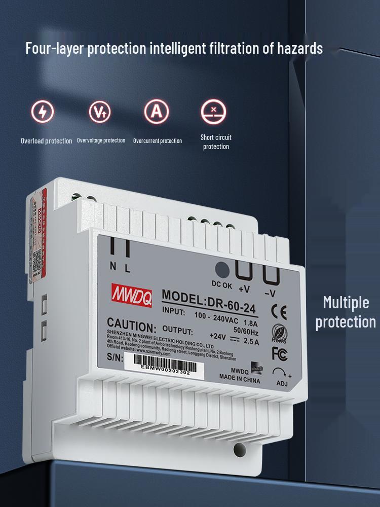 HDR-30 DIN Rail 24V Switched-mode Power Supply, DR-60-12 DC Transformer 220V to 5V, 30/100/15W.