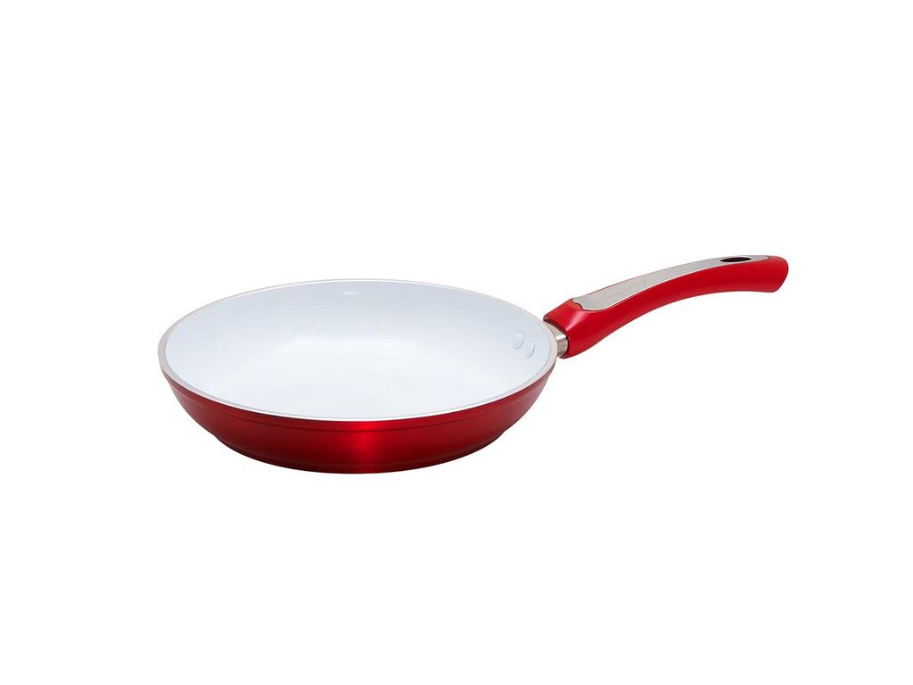 Сковорода 20 см, подходит для индукционных плит, керамическое покрытие, глянцевая красная, дно толщиной 5 мм, D&S 2-слойное антипригарное покрытие DSSH20-WHRE