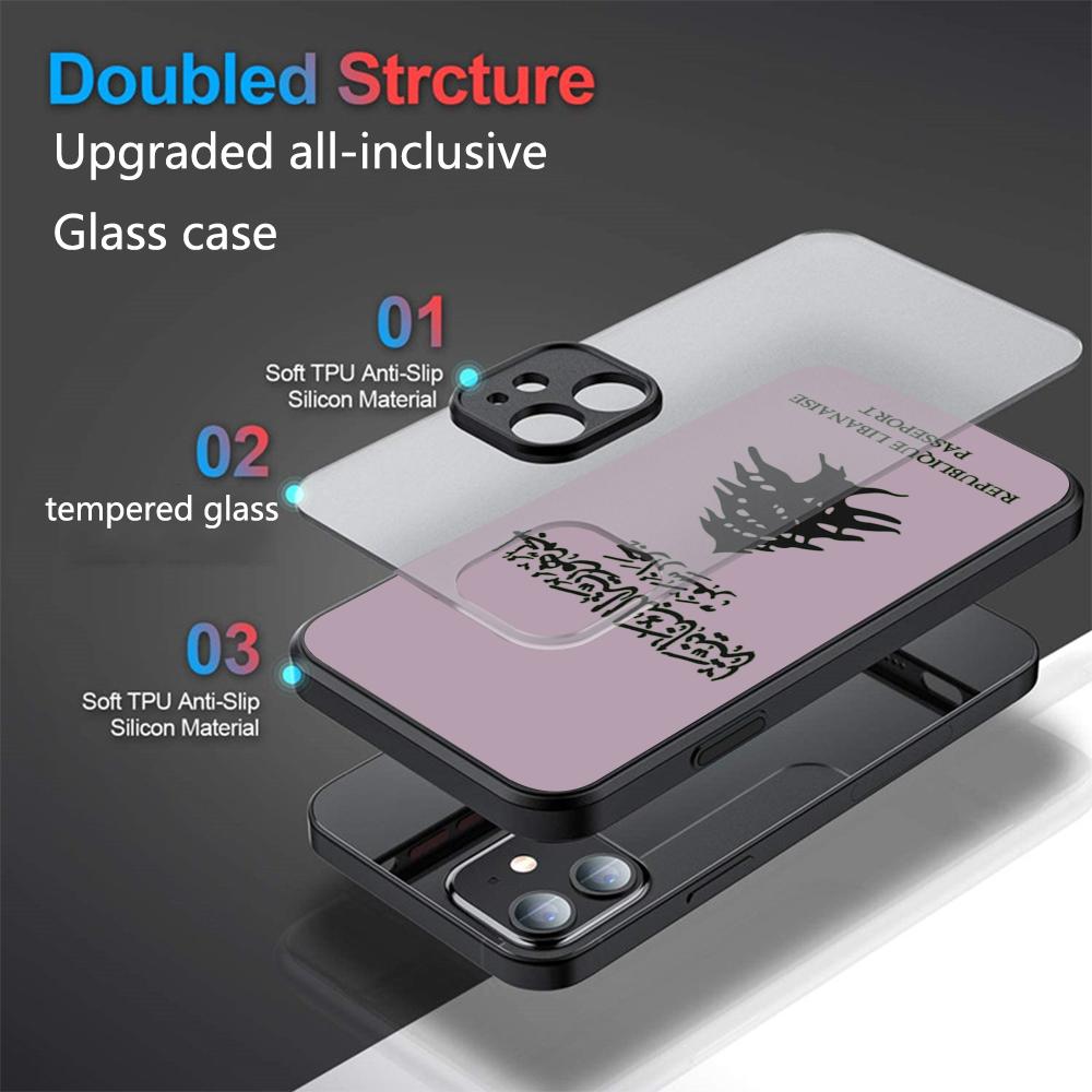 Lebanon Flag Phone Case Glass For iPhone 17 16 Promax 15 13 Pro 14 Plus 17 Pro 12 mini Galaxy S25 24 23 Black Covers