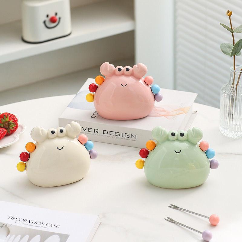 Набор из 6 милых десертных фруктовых вилок из нержавеющей стали с керамической банкой для хранения в форме краба