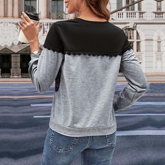 Зимняя осень Женская толстовка с кружевным декором, цветочной вышивкой, круглым вырезом, длинными рукавами, цветными блоками