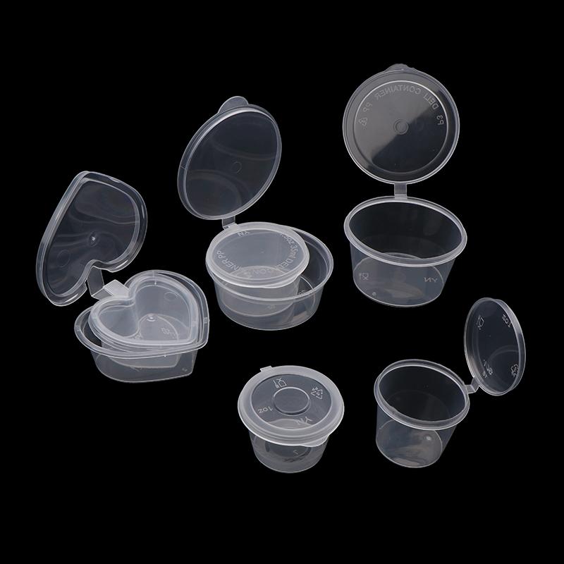 50Pcs Delivery Package Seasoning Box Sauce Box Seasoning Round Transparent Conjoined Plastic Box With Lid Multi Size Home Supply