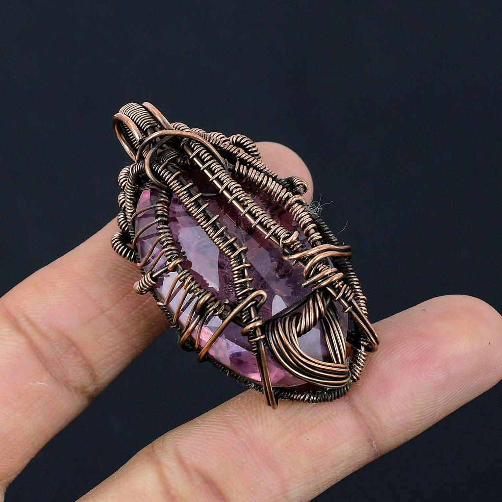 Pink Kunzite Pendant Gemstone Jewelry, 999 Copper Wire Wrapped Pendant, Handmade Jewelry Birthstone Pendant, Gift For Him