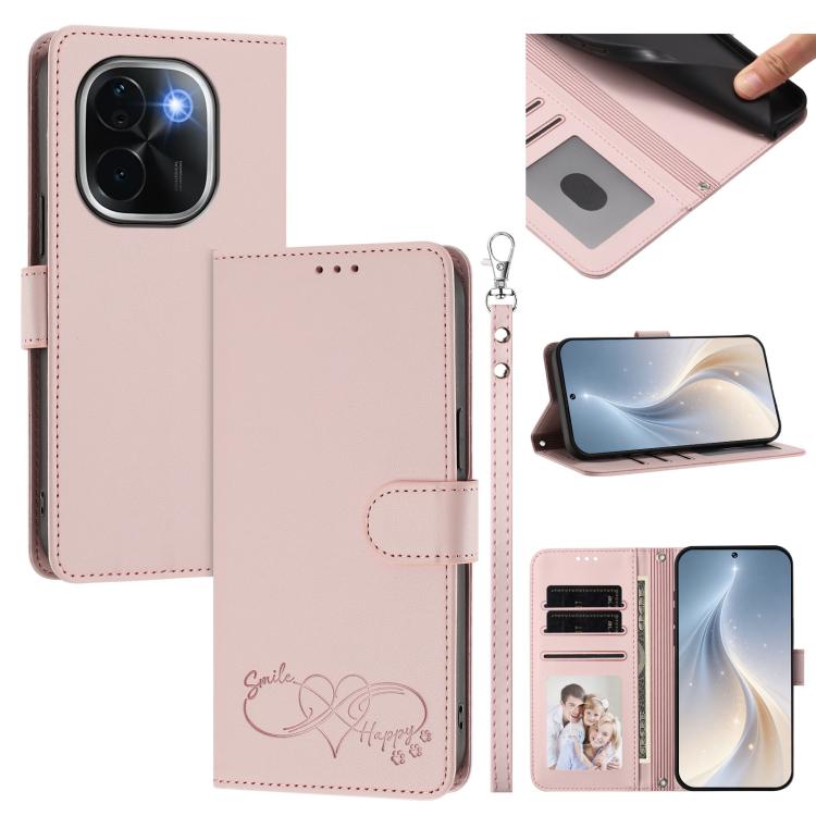 Happy Heart Pattern Magnetic Closure Vegan Leather Phone Case With Wrist Strap For vivo X200 FE