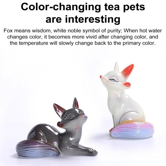 Tea Pet Color Changing Fox Resin Handcrafted Lucky Feng Shui Decoration with Hot Water Good Luck Symbol Teatable Teahouse Ornament