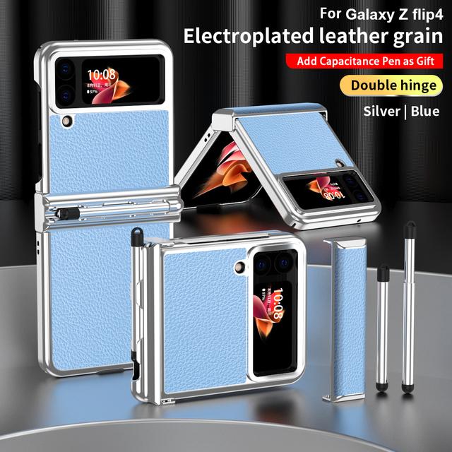 Чехол для телефона с сенсорным пером, 2 шт., чехол на петлях для Samsung Galaxy Z Flip 4 Flip4 5g, чехол для ручки с прорезями, кожаная задняя крышка, капа