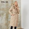 PINK CHIC 2023 New Winter Coat Women Down Jackets Fashion Classic Lace Up Warm Hooded Long Women's Casual Parka Female W6629