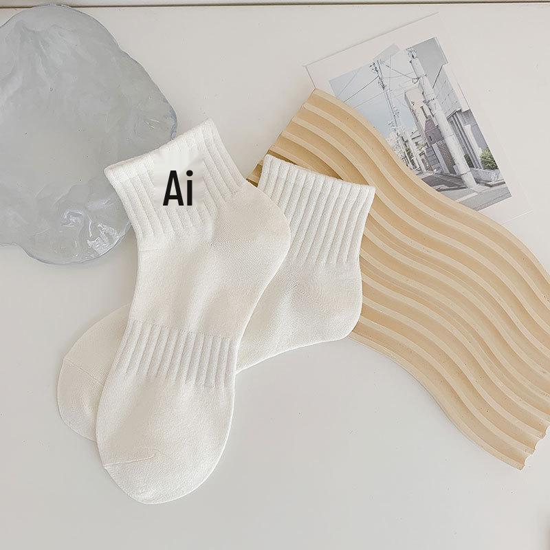 Женские спортивные носки до середины икры в корейском стиле с вышивкой в виде смайлика - Устойчивые к запаху и влагопоглощающие