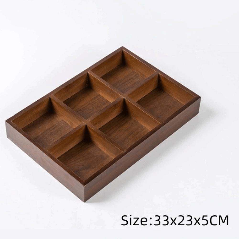 Multi-Grid Divided Plate Wooden Snack Storage Tray Reusable Bamboo Tray Candy
