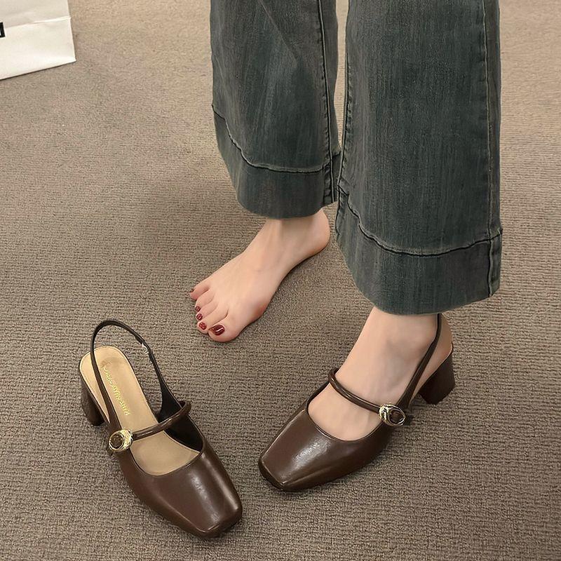 2025 Summer New Fairy Thick Heel Sandals Female Mary Jane Single Shoes Versatile Bag Head Word with High Heels