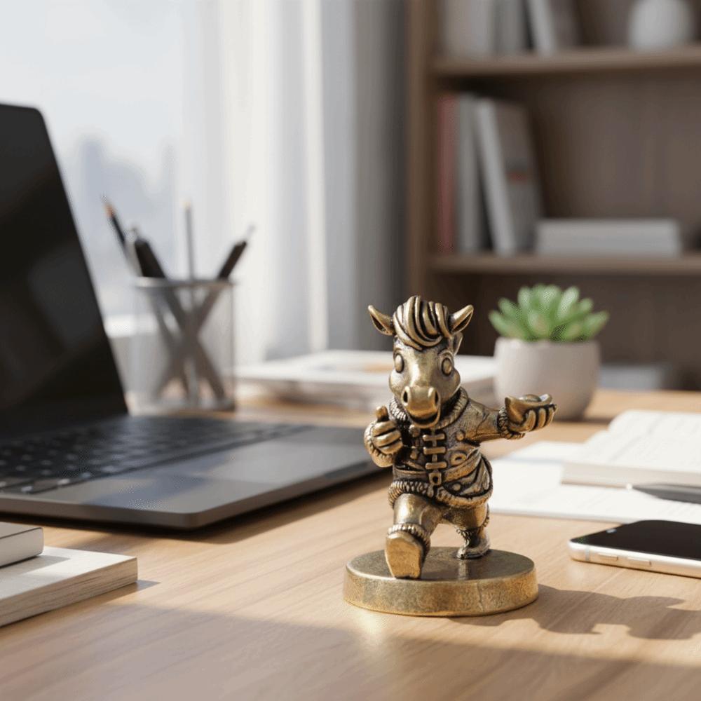 Cartoon Horse Statue Traditional Pony Ornament Funny Brass Horse Figurines  New Year Decoration