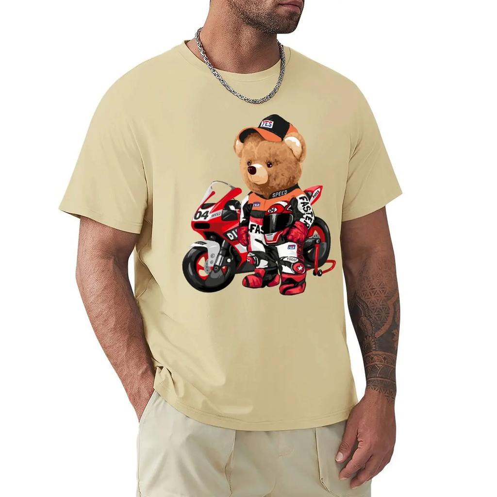 Костюм гонщика с плюшевым мишкой Speed Racer и футболка с мотоциклом Футболка с коротким рукавом Harajuku 100% хлопок Графика Футболка Топы