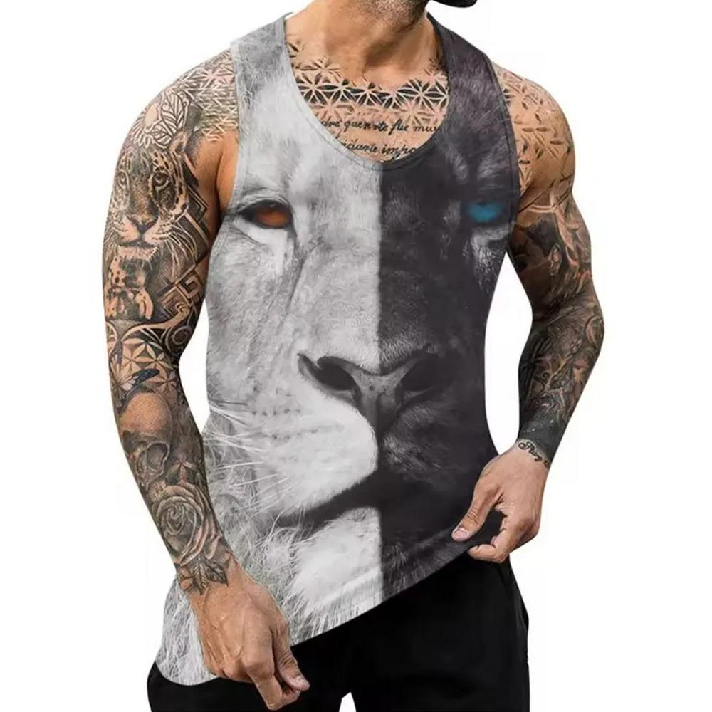 Летний топ с круглым вырезом и 3D-принтом с животным узором, модная повседневная мужская майка без рукавов