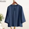 Women Daily Casual Round Neck Three-Quarter Sleeve Blouse