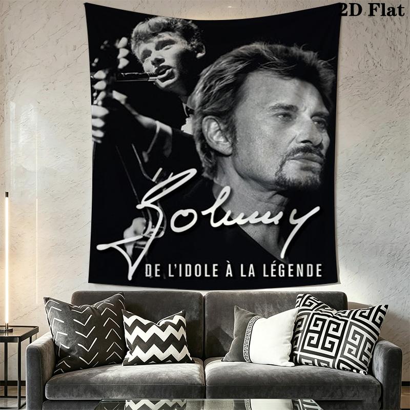 Johnny Hallyday Best Live Performances Tapestry Wallmounted Fashion Print Home Decor Background Wall Hanging Cloth Christmas Gift