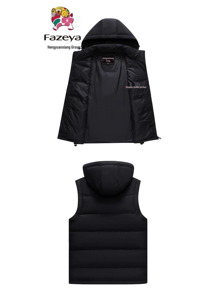 Мужской зимний пуховый жилет с капюшоном - Толстая, теплая верхняя одежда без рукавов для мужчин среднего и пожилого возраста