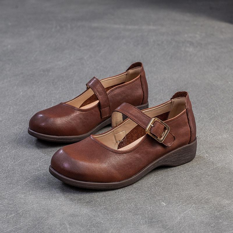 GKTINOO 2025 Весна Новые Удобные Неглубокие Ретро Натуральная Кожа Повседневные И Универсальные На Низком Каблуке Женские Туфли