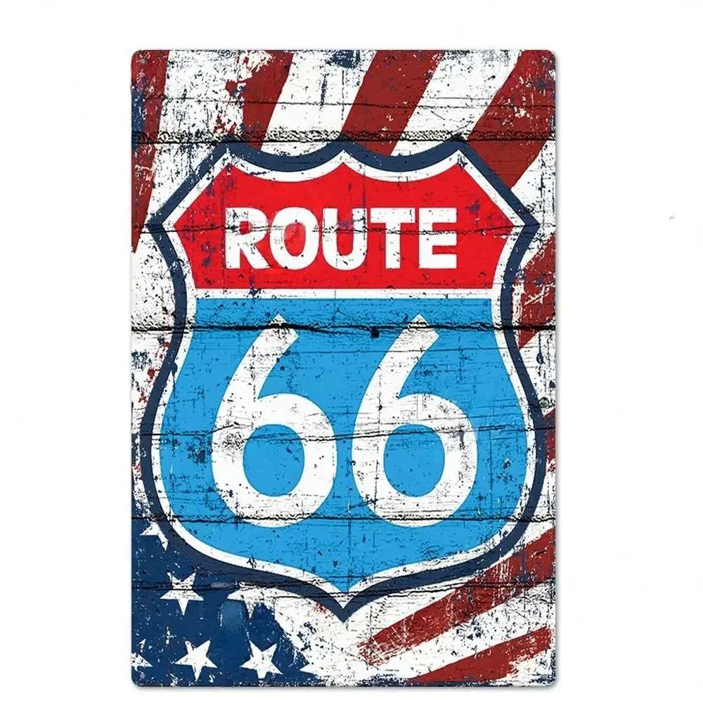 Сувенирная номерная табличка Route 66, Американский металлический знак для авто 20x30см