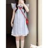 Японское нежное и милое маленькое платье в стиле колледжа, с широким маленьким рукавом-крылышком, женское свободное, уменьшающее возраст, с кукольным воротником и вставками