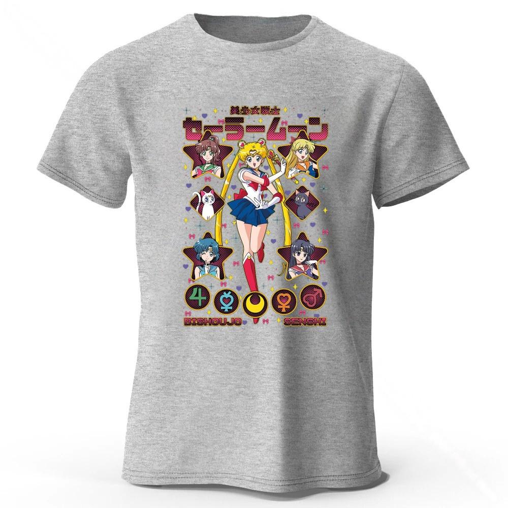 Летняя Новая Футболка Sailor Moon в Ретро Стиле из Чистого Хлопка Мужская Женская Повседневная Модная Удобная Большого Размера С Коротким Рукавом