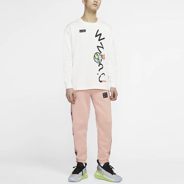 Jordan Футболка с круглым вырезом и длинным рукавом с принтом алфавита, мужские топы, белые CW4262-100