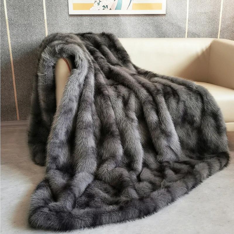 Soft Faux Fur Winter Blanket Double Layer Throw Blanket Rabbit Fur Plush Sofa Cover Bed Blankets for Christmas Home Decoration