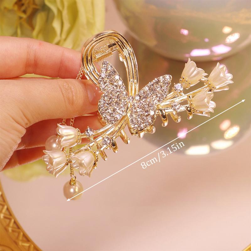 Легкая роскошная заколка для волос со стразами в виде колокольчика орхидеи, кисточки, заколка-когтя для волос в виде акулы, аксессуары для волос