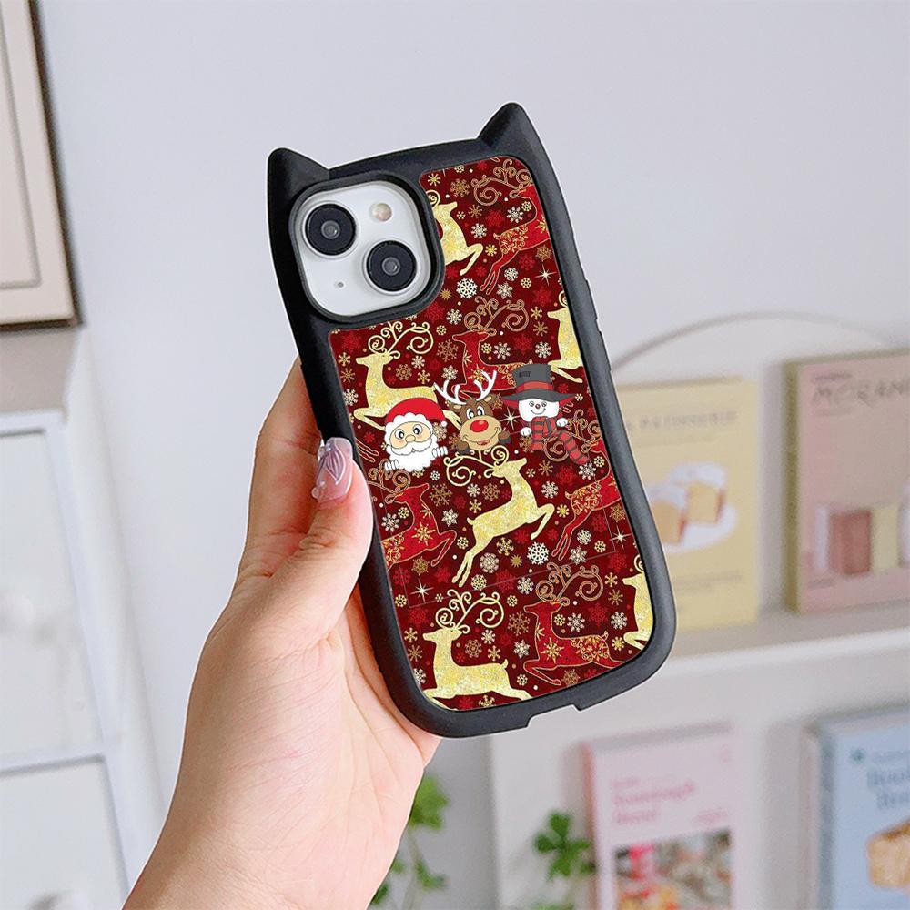Мягкий чехол для телефона с кошачьими ушками для iPhone 16 15 14 13 12 11 Pro Max, устойчивый к падениям, прозрачный акриловый чехол NY33, рождественская елка с изображением Санта-Клауса
