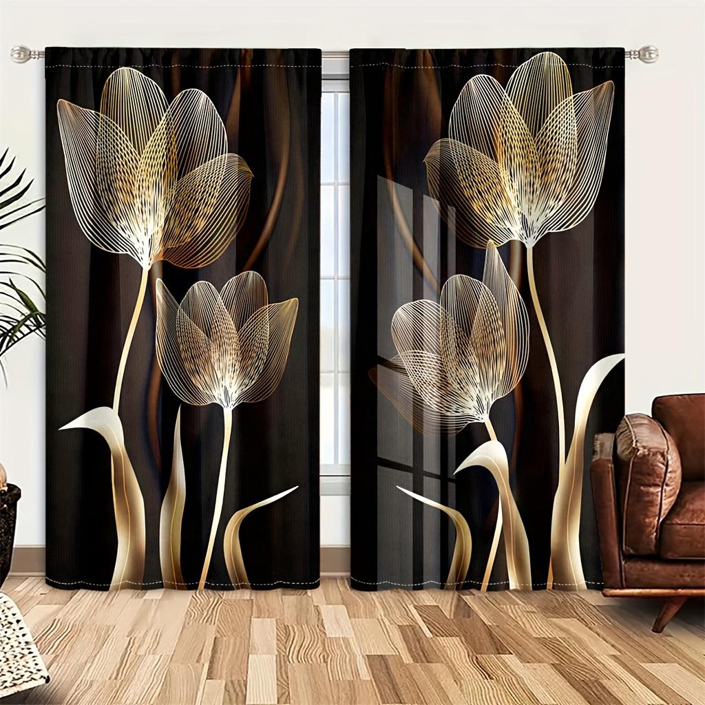 Комплект из 2 предметов, современные шторы с цветочным принтом и пионами, светофильтрующий карманный дизайн для спальни, гостиной, кухни, офиса, декора