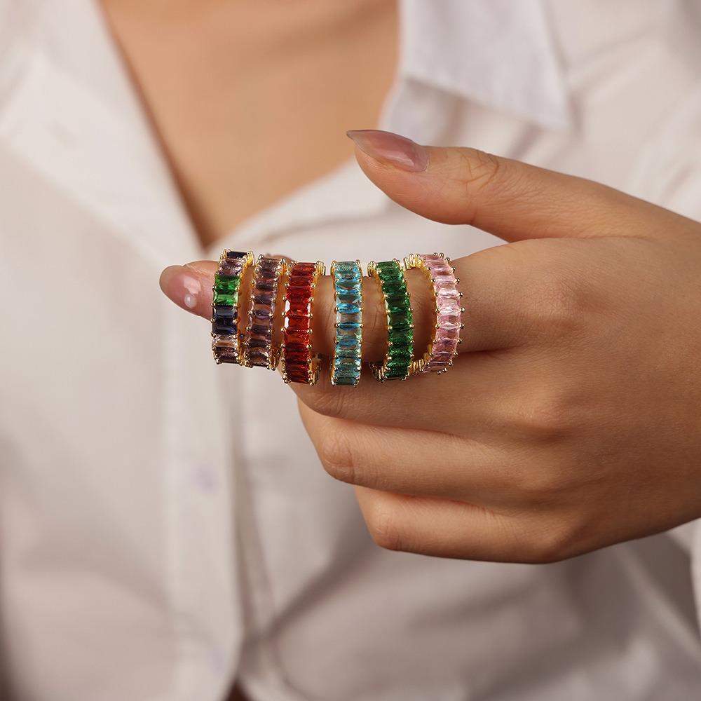 Tiny Women Finger Ring Geometric Design French Vintage Ring All-match Colored Zircon Rings  Wedding