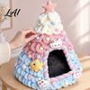 Festive Cat Furniture Christmas Tree Bed Foldable Semi-Enclosed Felt Cave 3D Shaped Comfortable Den Holiday Pet House Soft Yarn Hideaway for Indoor