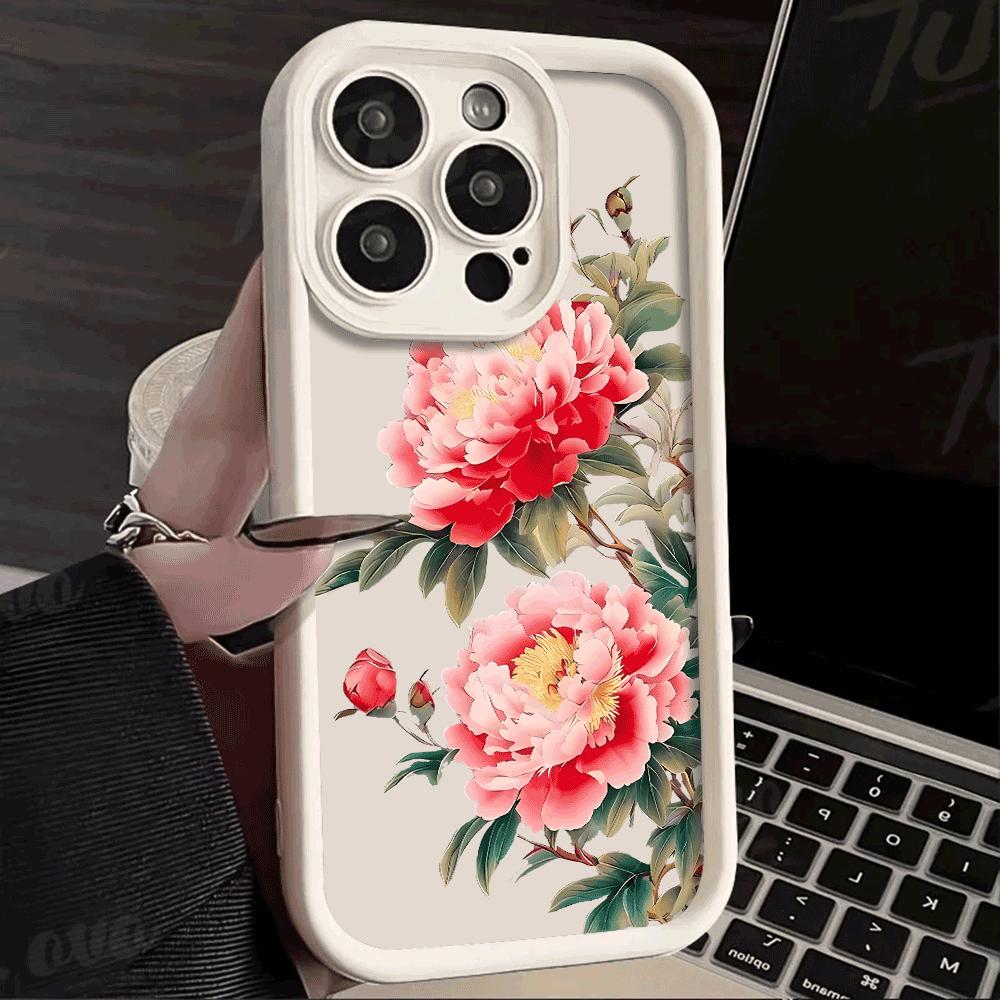 Ретро пион Защитный чехол для телефона Для iPhone 16 15 Pro Max 14 13 12 11 X XS 15 14 Plus 12 13 Mini Ударопрочный Модный мягкий Чехол