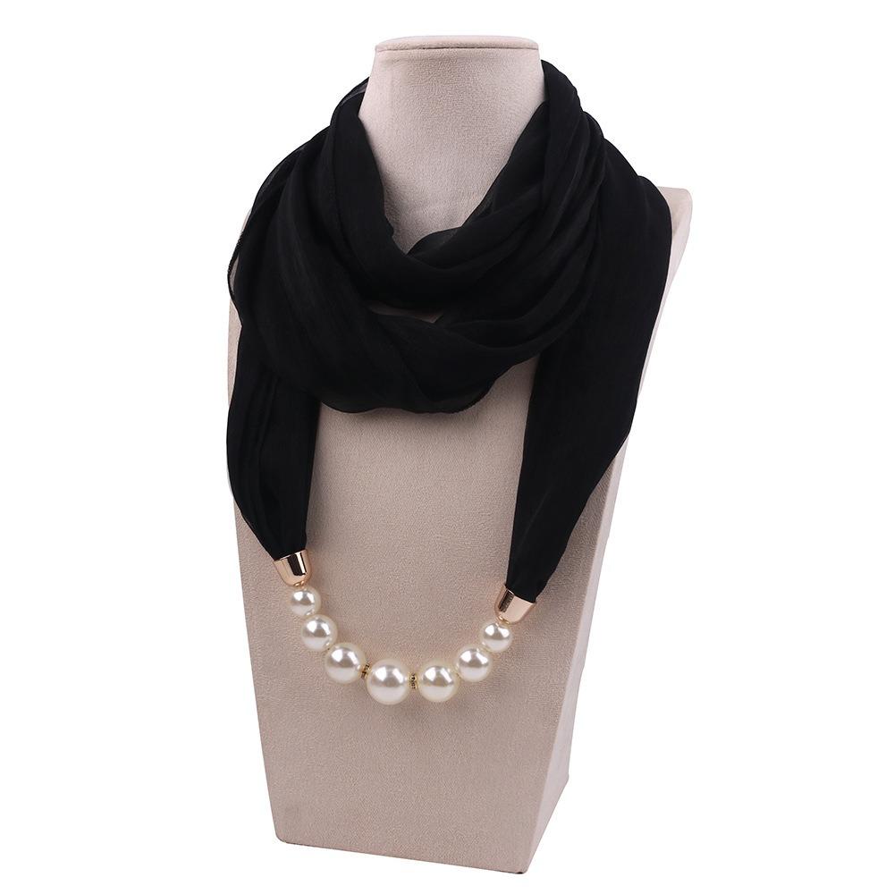Pearl Bead Chain Necklace Scarf Windproof Beach Scarf Fashion Chiffon Scarf Women's Wear