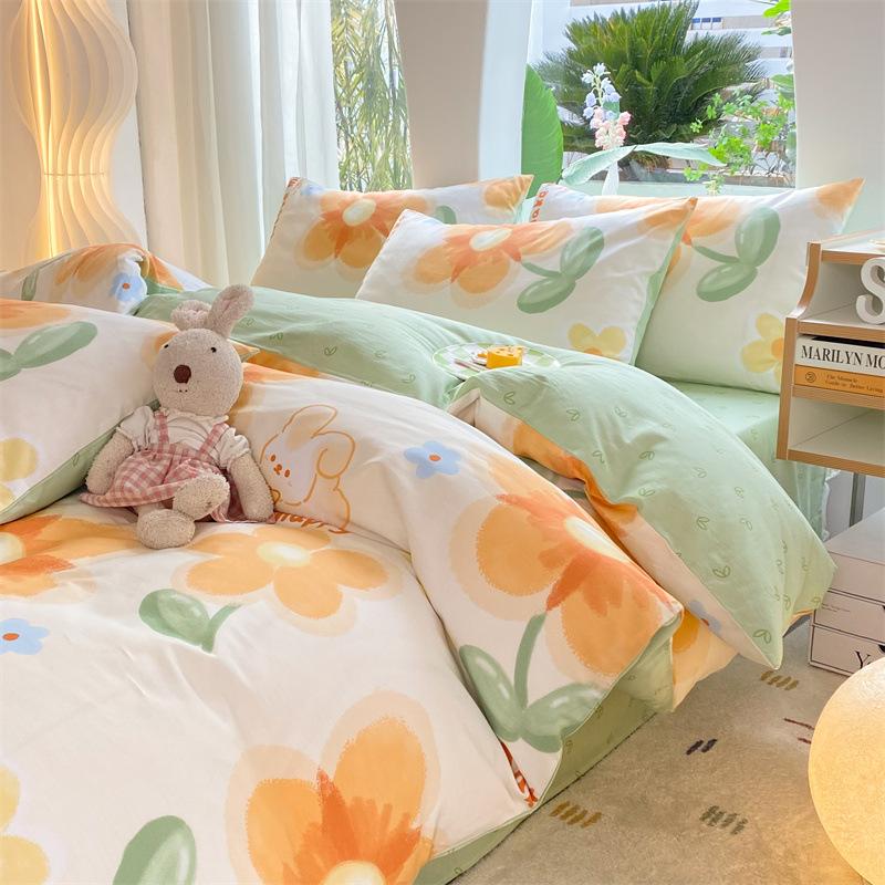 Комплект из четырех предметов из чистого хлопка, 60 штук, небольшой свежий комплект из трех предметов для спальни, осенне-зимний утолщенный пододеяльник, простыня