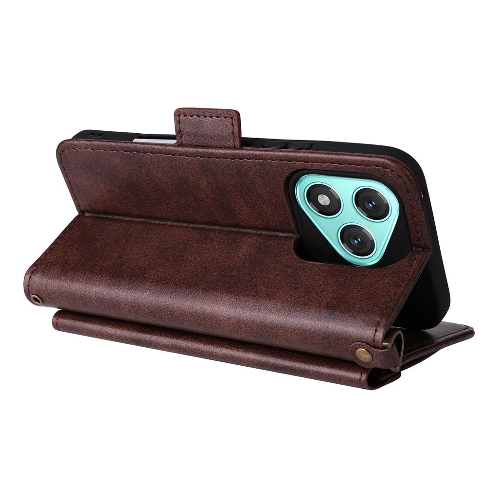 For Honor 400 Lite 5G Leather Case Magnetic Closure Wallet Stand Phone Cover with Crossbody Strap