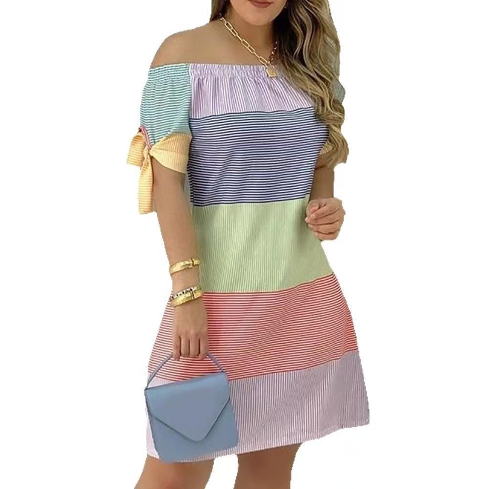 Женская мода лето весна однотонный принт с коротким рукавом на одно плечо с высокой талией повседневные платья