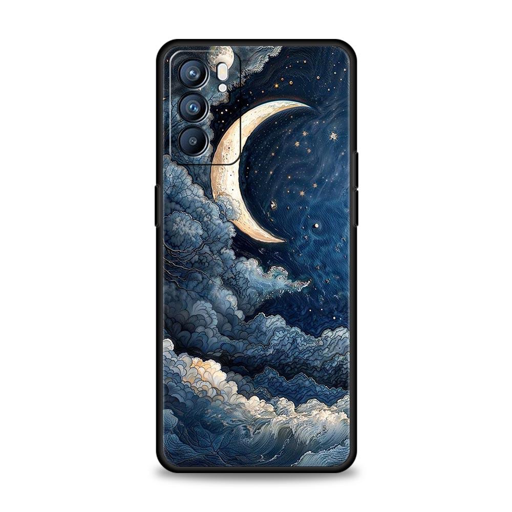 Чехол для телефона Oppo Reno14 Reno13 Reno12 11 F 10 Find X5 X9 Pro A54 5G A53 A9 A16 A78 4G A80 A98 в мультяшном стиле с Луной и Облаками