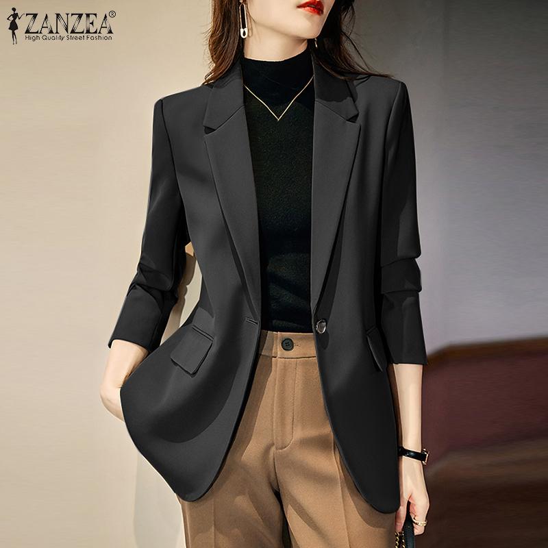 ZANZEA Женский повседневный кардиган с отложным воротником и длинными рукавами, блейзер, верхняя одежда