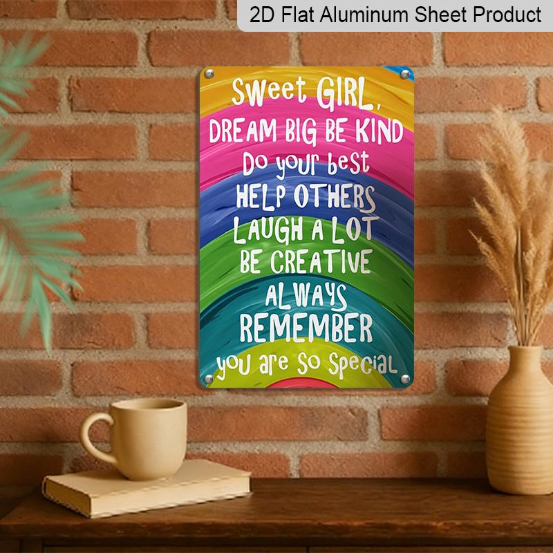 2D Flat Sweet Girl Dream Big Colorful Rainbow Inspirational Metal Sign - 8.0x12.0inch Aluminum Wall Art, Positive Affirmation Home Decor, Pre-Drilled
